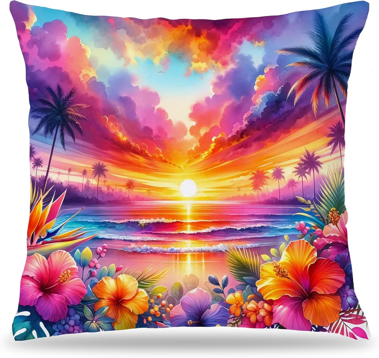 Tropical Sunset Beach Pillow Covers 18x18, Beachy Room Decor Aesthetic, Coastal Outdoor Pillow Covers, Floral Pillow Covers, Coastal Room Decor